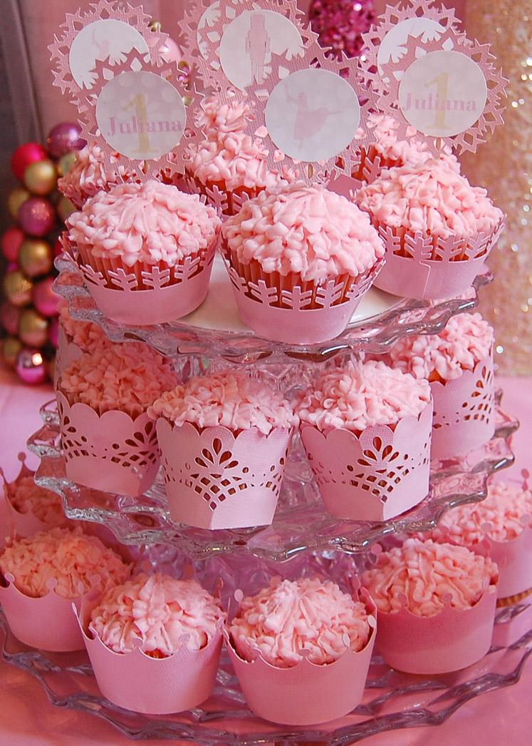 pretty pink cupcakes on crystal server