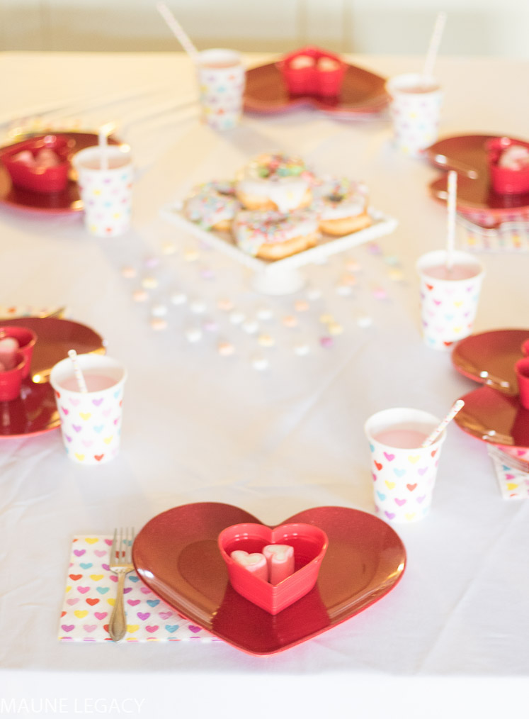 Sharing these kids Valentine's Day party ideas on the blog. One fun way to make your kids feel extra special is by planning a festive breakfast for them. - A Super Fun Kids Valentines Day Party featured by popular Arkansas lifestyle blogger, Maune Legacy | Fun Valentines Day Kids Party featured by top US lifestyle blog, Maune Legacy: image of Valentines party decorations