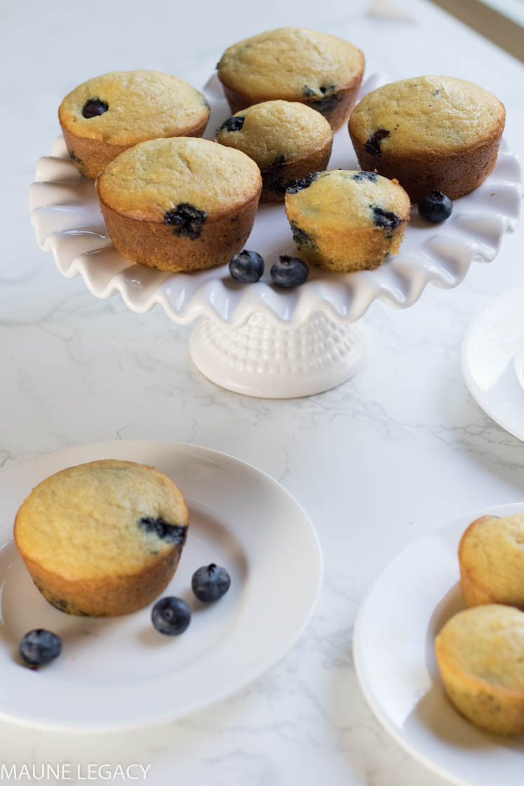 Fresh Blueberry Muffins on cake plate