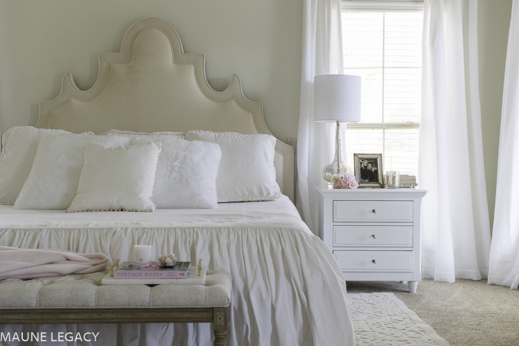 Top Arkansas lifestyle blogger, Jennifer from Maune Legacy, shares stunning white master bedroom design ideas with neutral and white tones. Click here now!