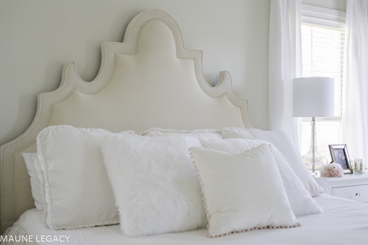 Top Arkansas lifestyle blogger, Jennifer from Maune Legacy, shares stunning white master bedroom design ideas with neutral and white tones. Click here now!