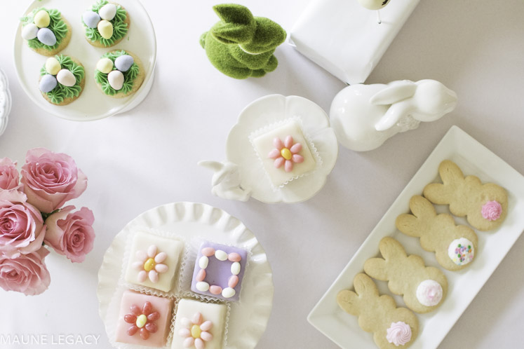 overhead view of Easter party treats