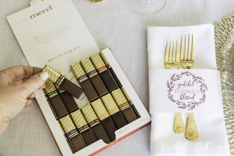 a box of Merci chocolates makes a great favor at a Gratitude dinner