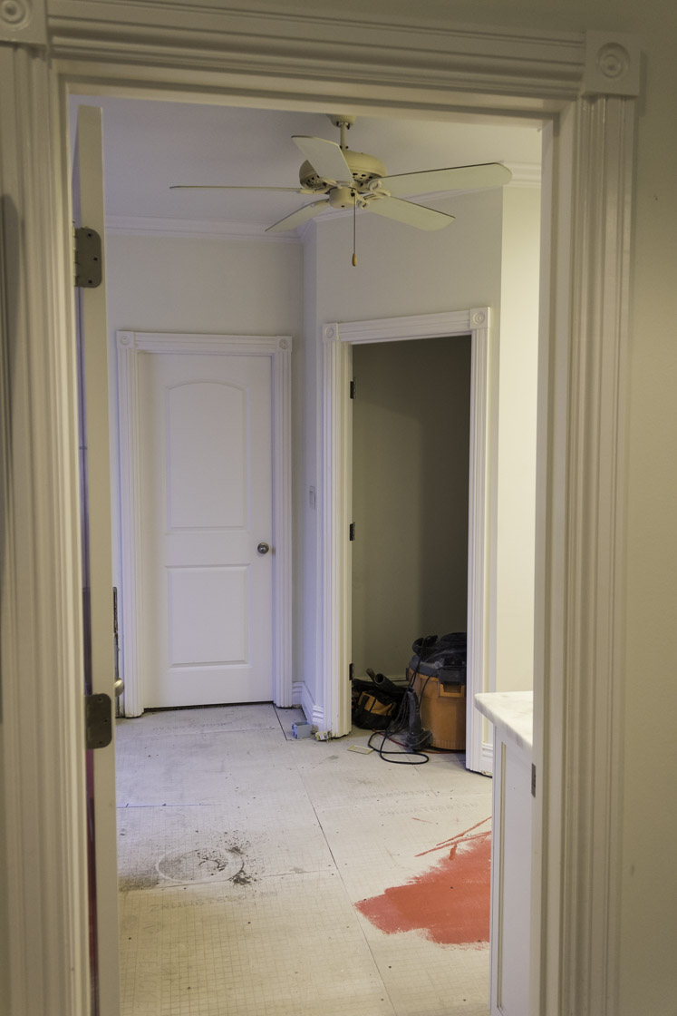 prepping the floors for tile in our master bathroom