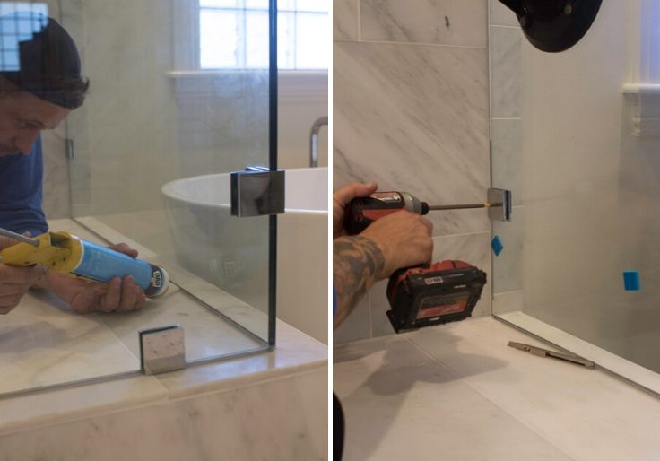 This stunning white bathroom remodel has Quartz, Marble, polished chrome finishes, and a freestanding tub. Click to see the amazing before and after of this master bathroom remodel by Arkansas Lifestyle Blogger Jennifer Maune!