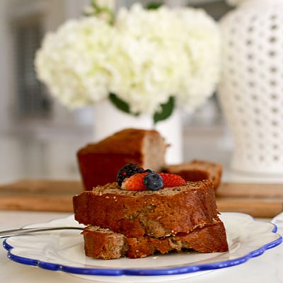 The Best Banana Bread Recipe that is a great breakfast recipe or snack. Beautiful, moist, and so good served warm, this easy banana bread recipe is great for making ahead and for giving as gifts too!