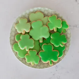 Lucky Shamrock Sugar Cookie Recipe with Ombre Icing This Shamrock cookies recipe is simple, fun to make with your family, and produces the perfect sugar cookie and so fun for a St. Patrick’s Day dessert! Learn how to make a classic sugar cookie recipe along with glacé icing for a festive St. Patrick’s Day food option.