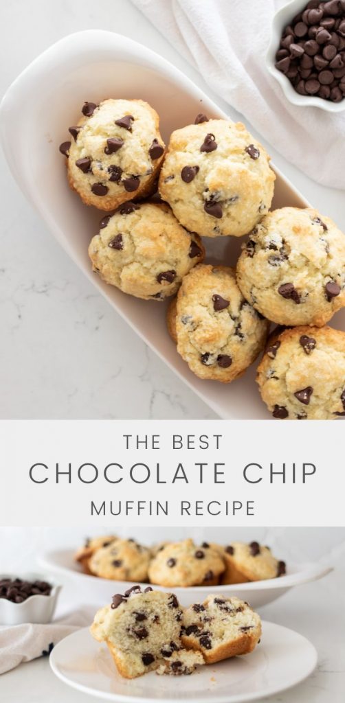 The Best Chocolate Chip Muffin Recipe that is fluffy, soft and moist. These are not only pretty, but they are perfect for busy mornings or for enjoying a yummy treat.