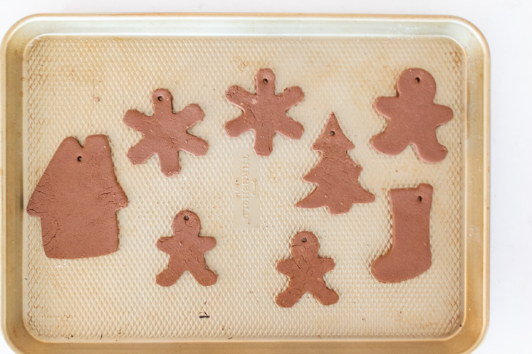 bake your dough ornaments on a cookie sheet in a low temperature oven