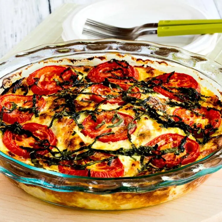 gluten-free crustless, three cheese, tomato quiche