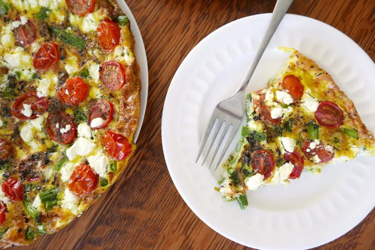 Vegetarian Asparagus, Tomato and Goat Cheese Frittata.