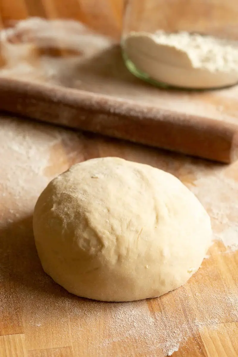 Ball of no knead pizza dough