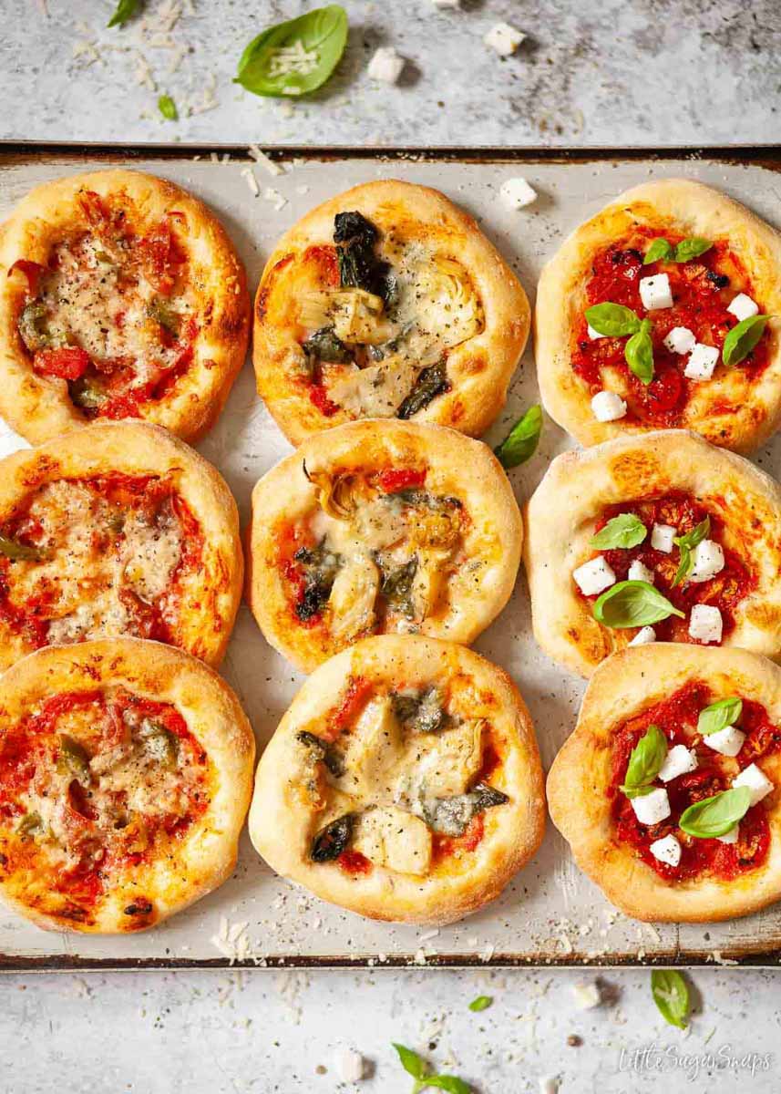 mini pizzas with assorted toppings