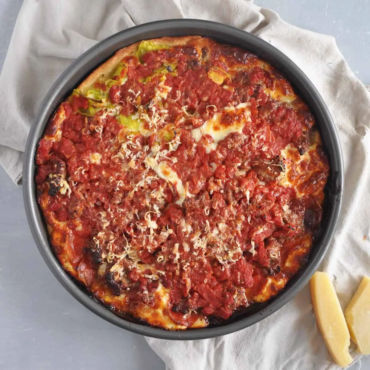 delicious, Chicago style deep dish pizza