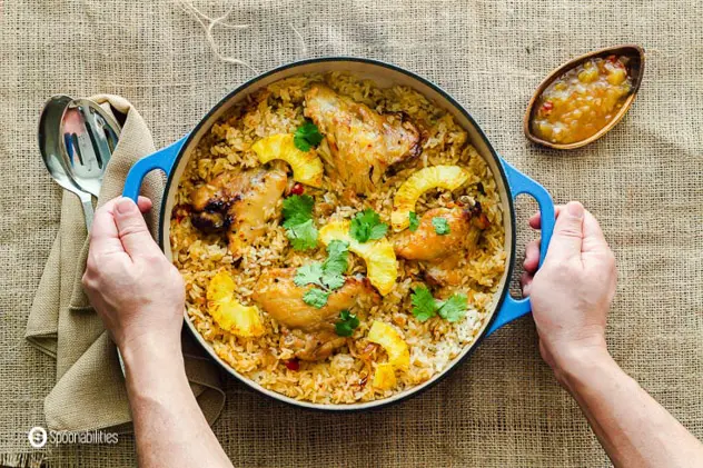 Easy Chicken and Rice Casserole with Roasted Pineapple Habanero Sauce