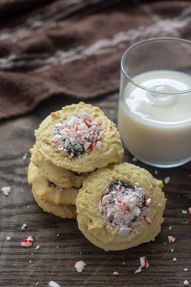 peppermint chocolate ganache thumbprint cookies