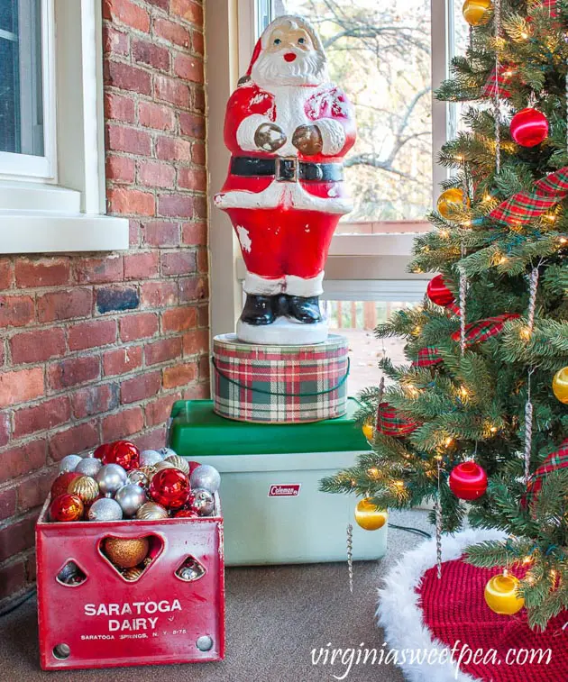 vintage santa on Christmas front porch