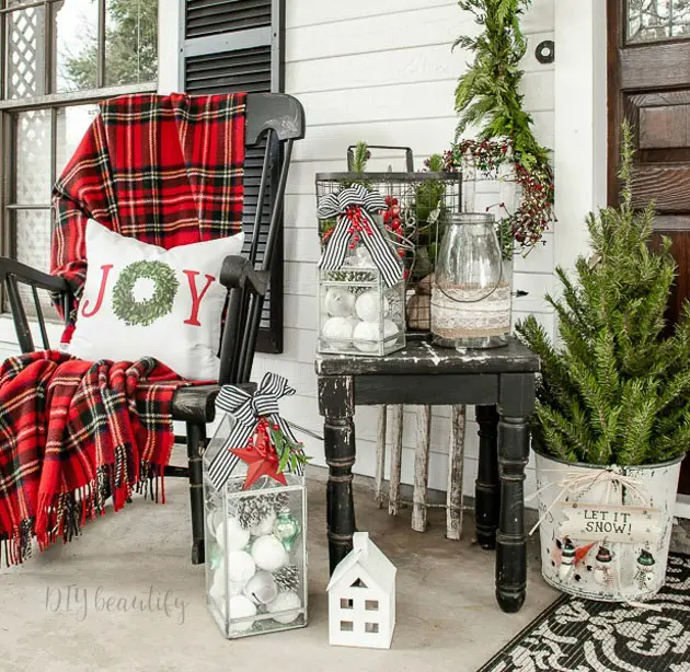 budget, festive Christmas front porch with collected treasures