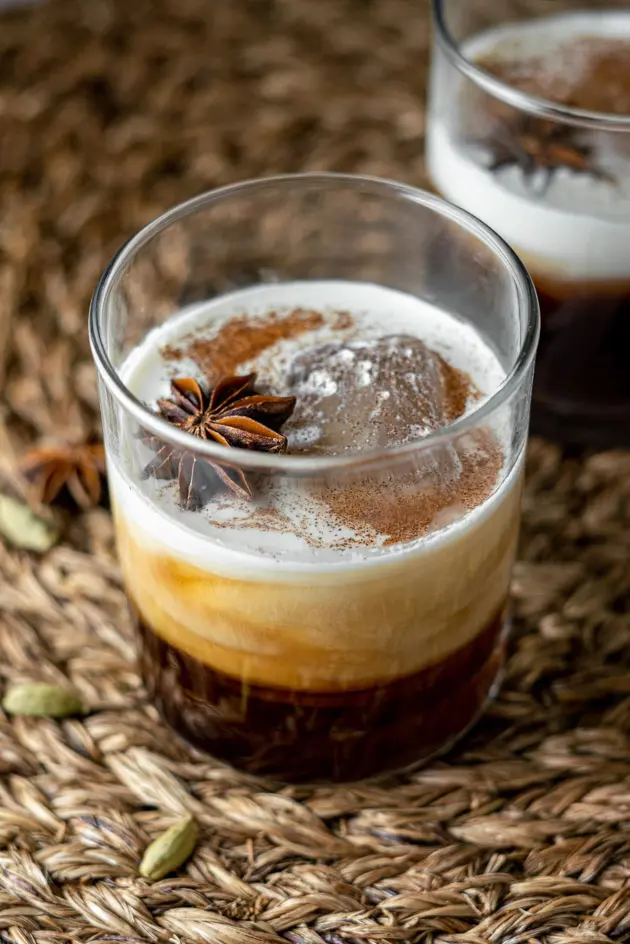 white russian cocktail in ball glass