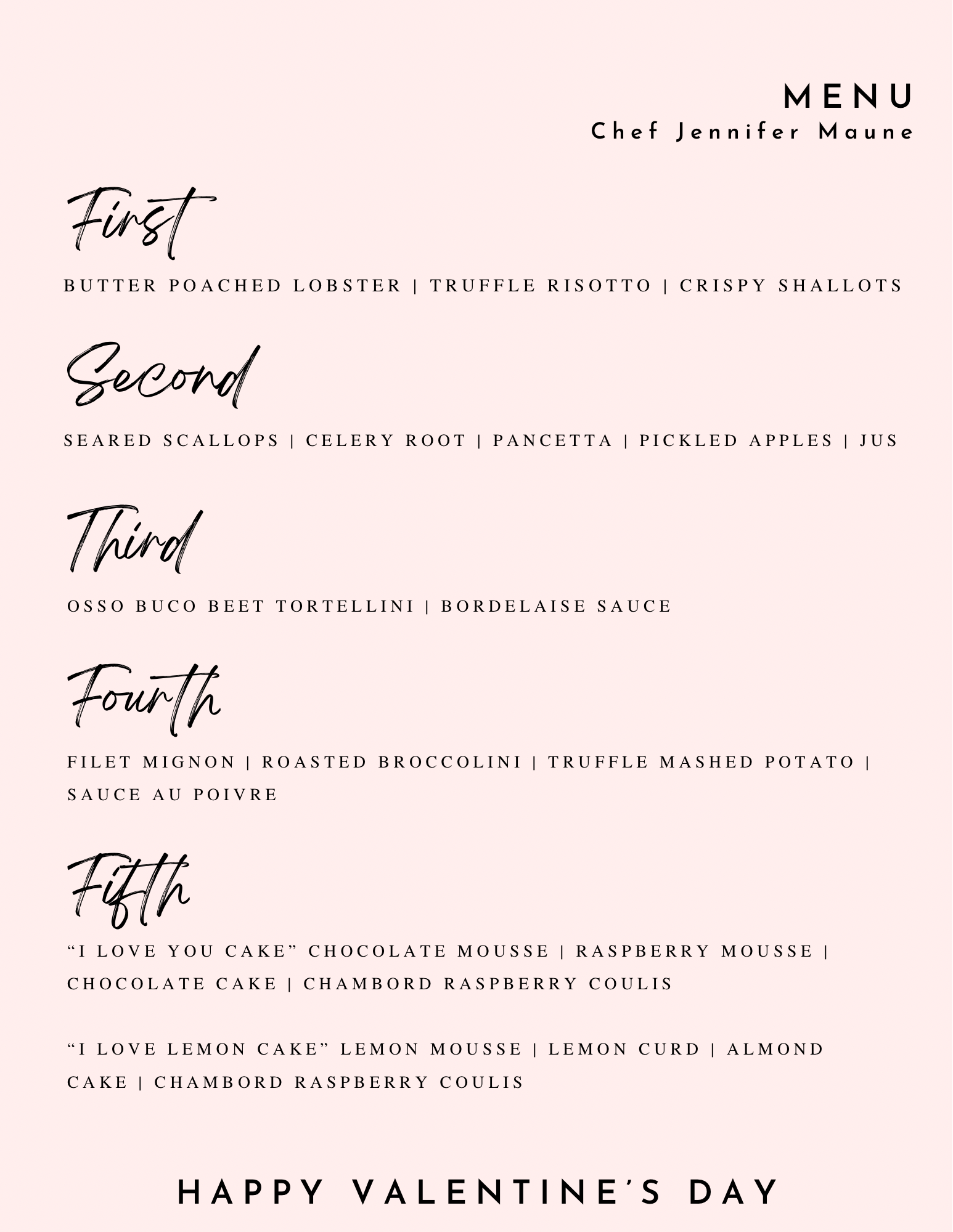 Valentine's Dinner Menu