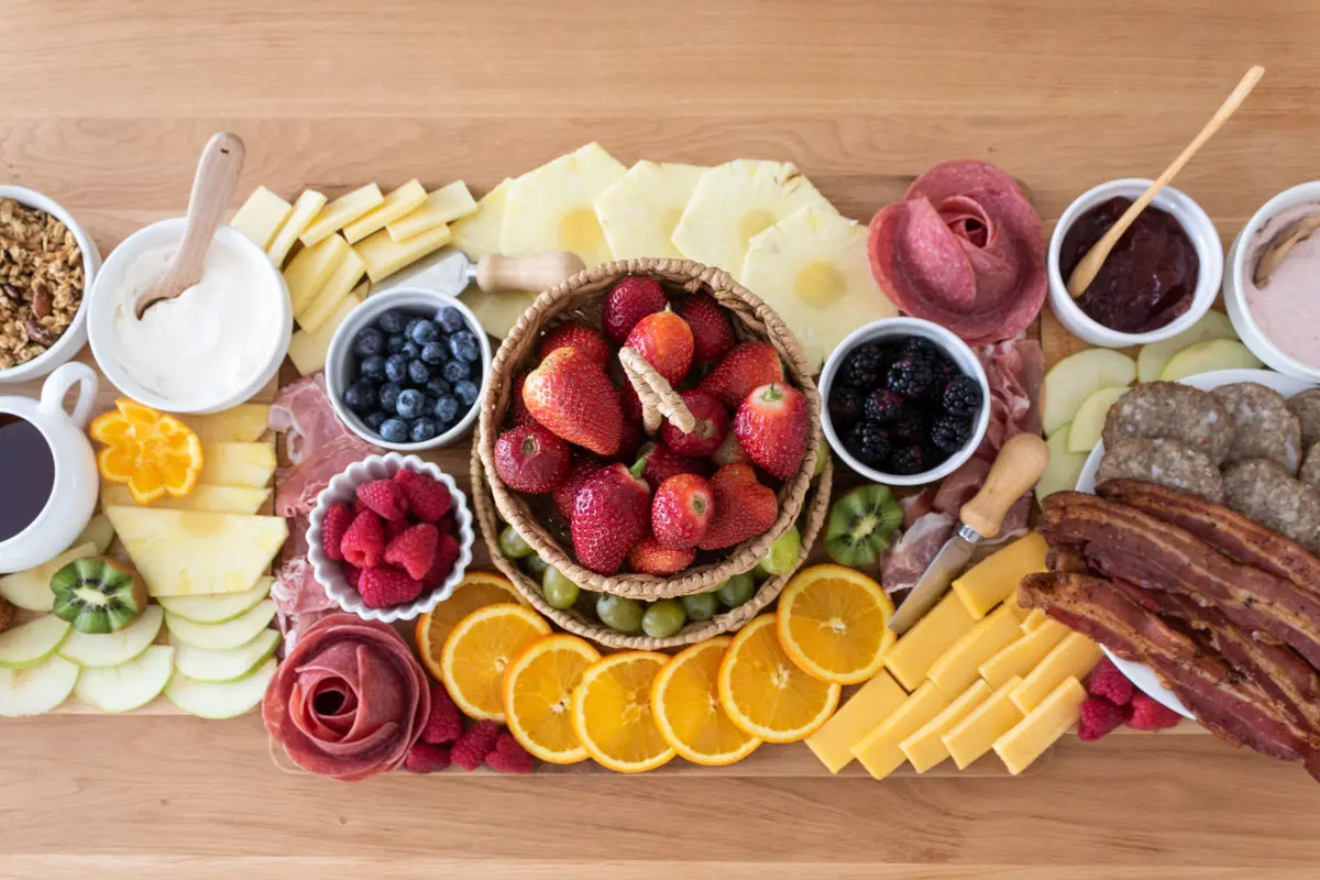 overhead shot of breakfast charcuterie board