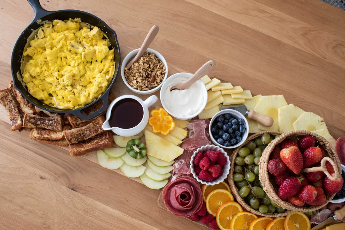 overhead picture of breakfast charcuterie board