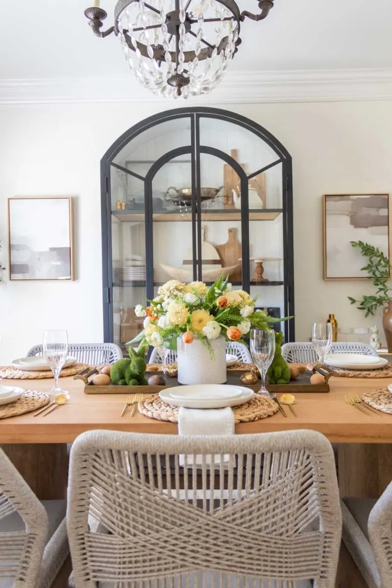 floral centerpiece with easter table decorations
